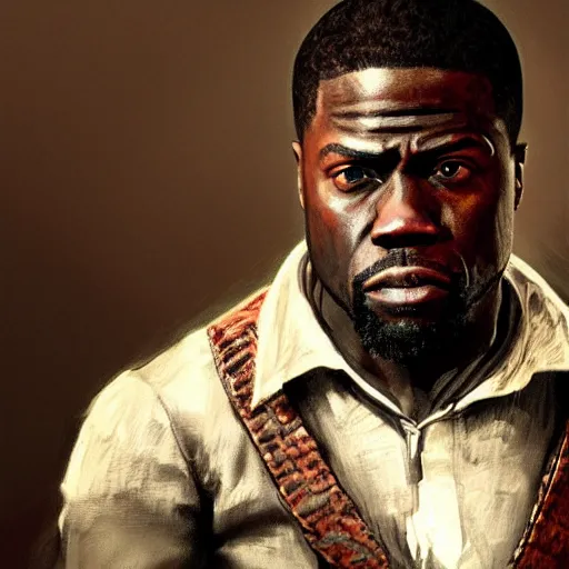 Prompt: kevin hart as a red dead redemption 2 character, concept portrait art by gianni strino, art by albert von keller, hyperrealism painting, winter season