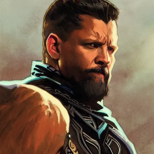 Image similar to Gavin McInnes in Black Panther, portrait art by alphonse mucha and greg rutkowski, highly detailed, digital painting, concept art, illustration, dim lighting with twilight rays of sunlight, trending on artstation, very detailed, smooth, sharp focus, octane render