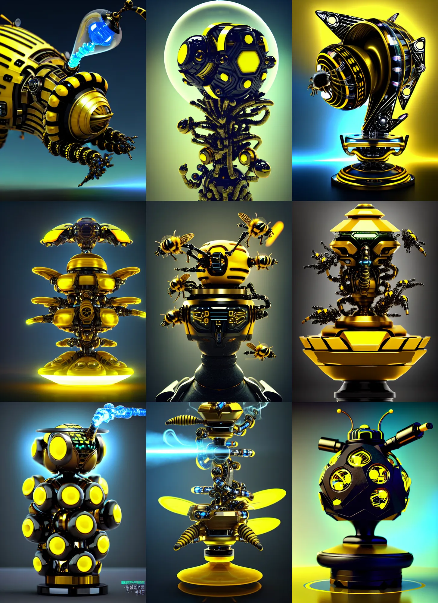 Prompt: cybernetic biotech galactic bumblebee edm spaceship smoking bonsai bong | exotic jewelry | glamorous oily soft polished rich ornate modern | weta disney pixar movie still photo | hi - fructose, sci fi fantasy, golden ratio, smooth, octane render, sharp focus, artstation, concept art | beeple, mucha, rutkowski, feng zhu |