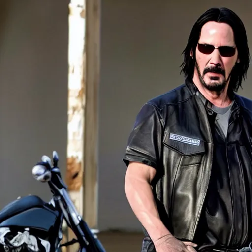 Image similar to Keanu Reeves in Sons of anarchy very detail4K quality super realistic