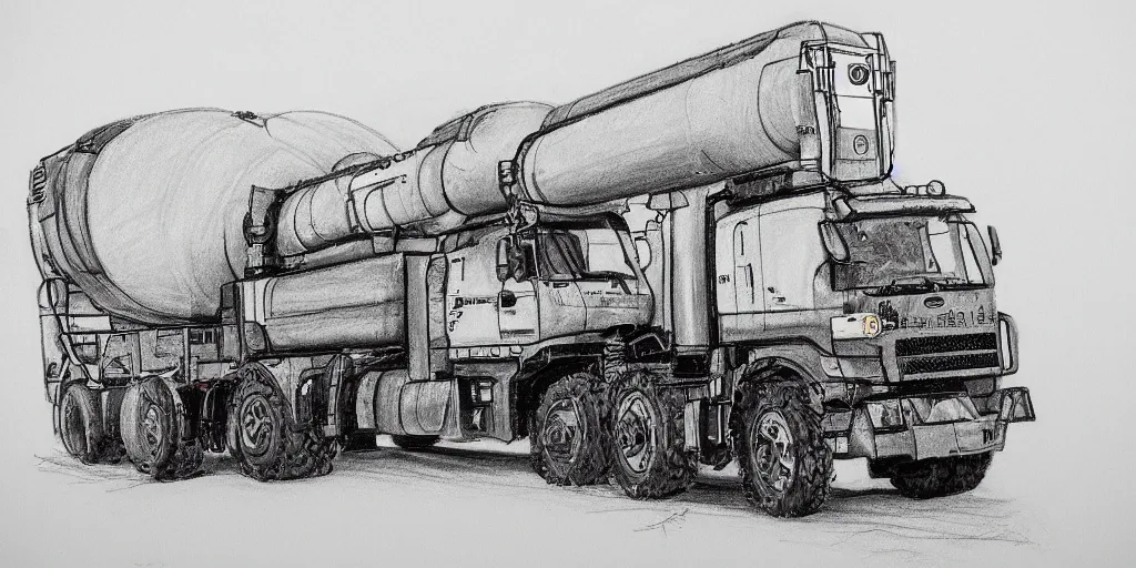 Prompt: a transport erector launcher drawn in crayon, highly detailed