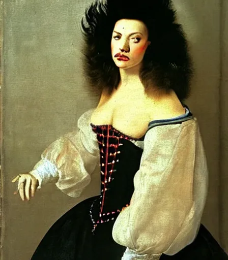 Prompt: a high quality, high detail, portrait of a drag queen by diego velazquez, intense look in the eyes, moody, nostalgic