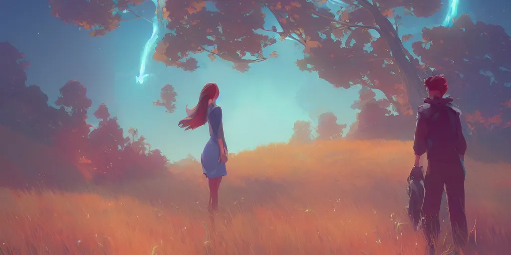 Prompt: the gleaming guardian of the meadow, mattepainting concept Blizzard pixar maya engine on stylized background splash comics global illumination lighting artstation lois van baarle, ilya kuvshinov, rossdraws