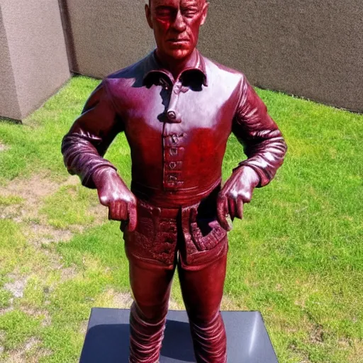 Image similar to museum young van damm portrait statue monument made from porcelain brush face hand painted with iron red dragons full - length very very detailed intricate symmetrical well proportioned