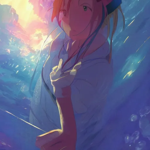 Image similar to a rough golden crystal with human head and hands, poster art by makoto shinkai, featured on pixiv, environmental art, official art, anime, movie poster