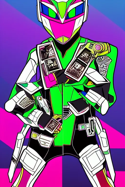 Prompt: random kamen rider. gta vice city style art, pop art, aesthetic art, 8 k, stylish, elegant asymmetrical, digital art, concept art, no duplicate image, smooth, beautiful, details, sharp focus, illustration, intricate, art by albertov and mimmo rottela, pixels art by paul robertson