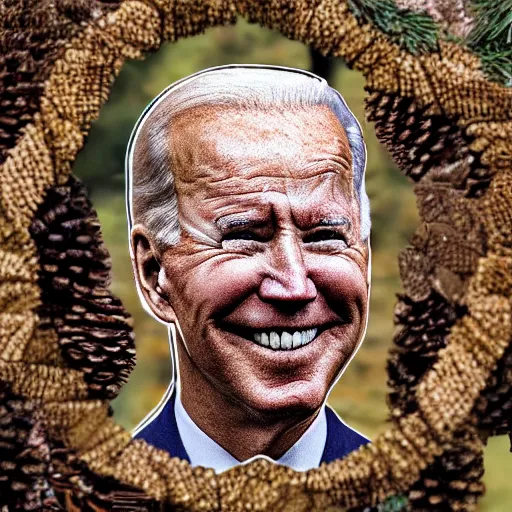 Image similar to joe biden made of pinecones