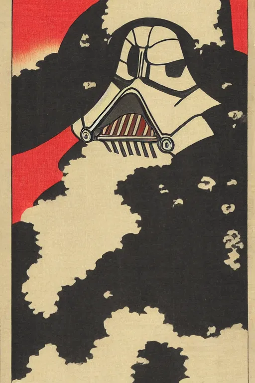 Image similar to Japanese woodblock print of Darth Vader, Hokusai