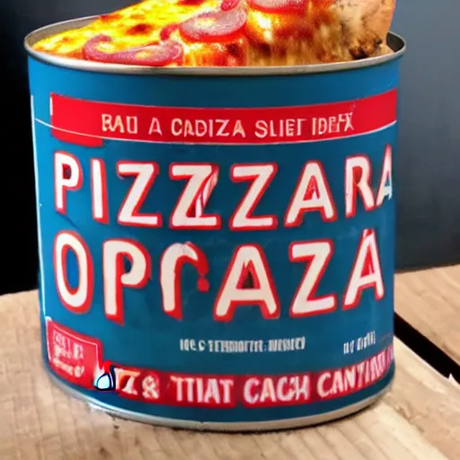 Prompt: pizza in a can