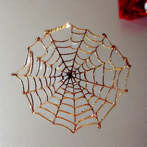 Prompt: A spiderweb made of gold and sparkling gems!!!