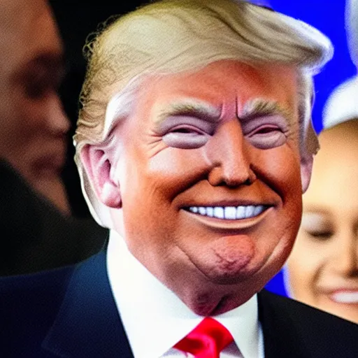 Image similar to donald trump smiling revealing black and rotten teeth