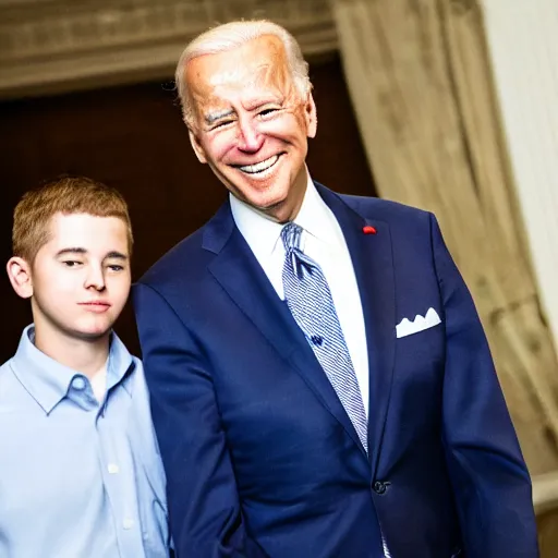 Image similar to A photo of joe biden teams up with a teenage joe biden, perfect faces, 50 mm, award winning photography