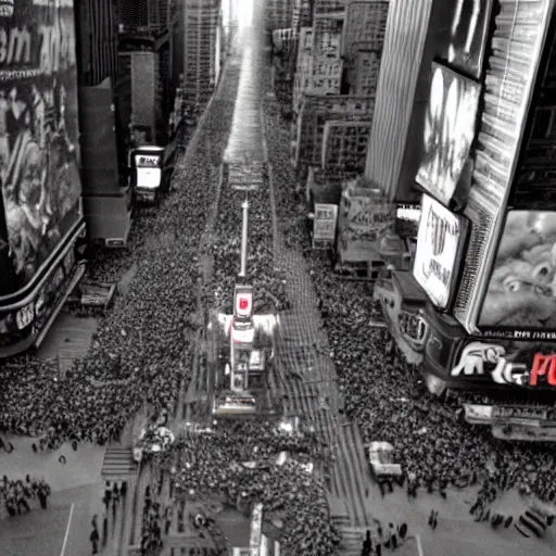 Image similar to tilt-shift photograph of a lovecraftian monster destroying times square