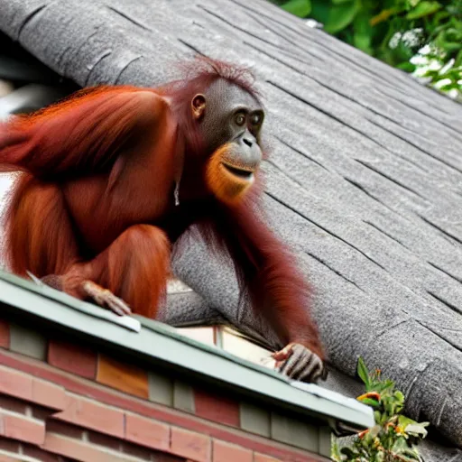 Image similar to an orangutan climbing up the side of my house