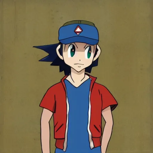 Image similar to ash ketchum in the style of wes anderson