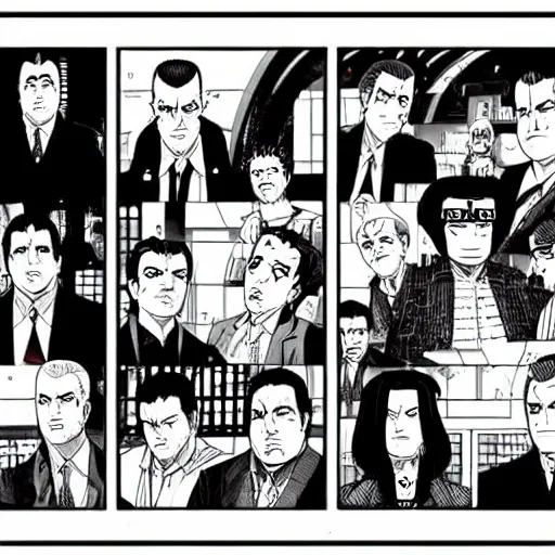 Image similar to The Sopranos created by Kishimoto pen and ink Manga panel action sequence