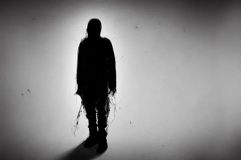 Image similar to portrait of ghost man black and white photography, mysterious, horror, shadow, detailed, hd, hq, high resolution, high detail, 4 k, 8 k