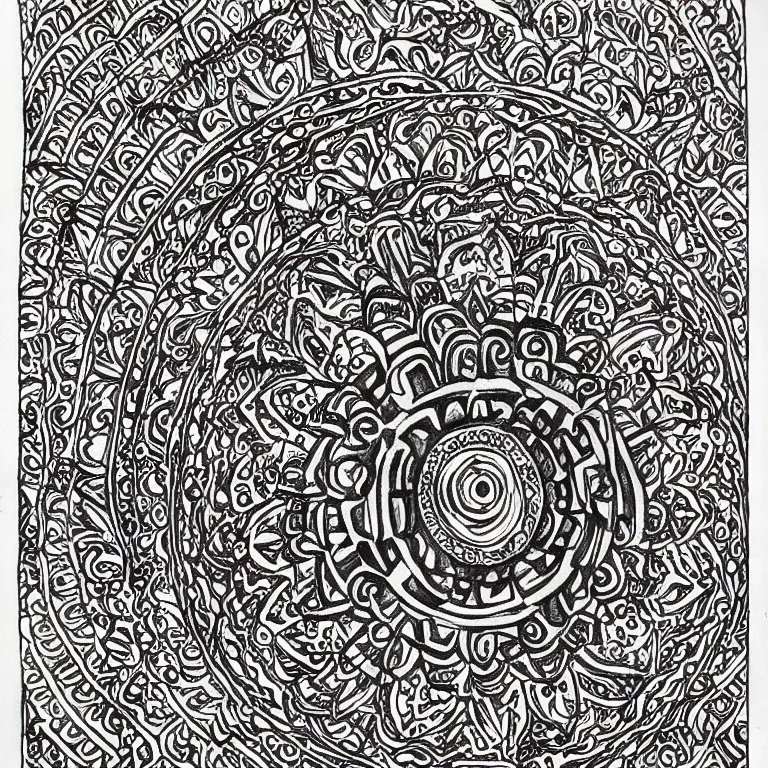 Image similar to symmetric lion mandala ink drawing