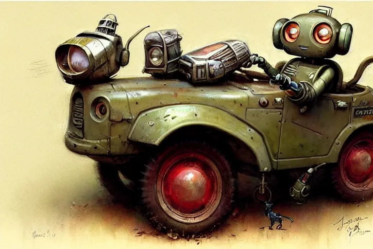 Image similar to adventurer ( ( ( ( ( 1 9 5 0 s retro future robot mouse jeep robot. muted colors. ) ) ) ) ) by jean baptiste monge!!!!!!!!!!!!!!!!!!!!!!!!! chrome red