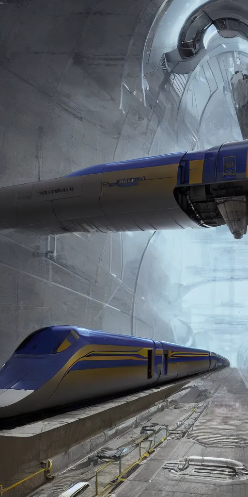 Image similar to concept art, vacuum pipeline maglev train, super high speed, science fiction, future technology, high detail, 8 k, octane rendering, unreal engine.