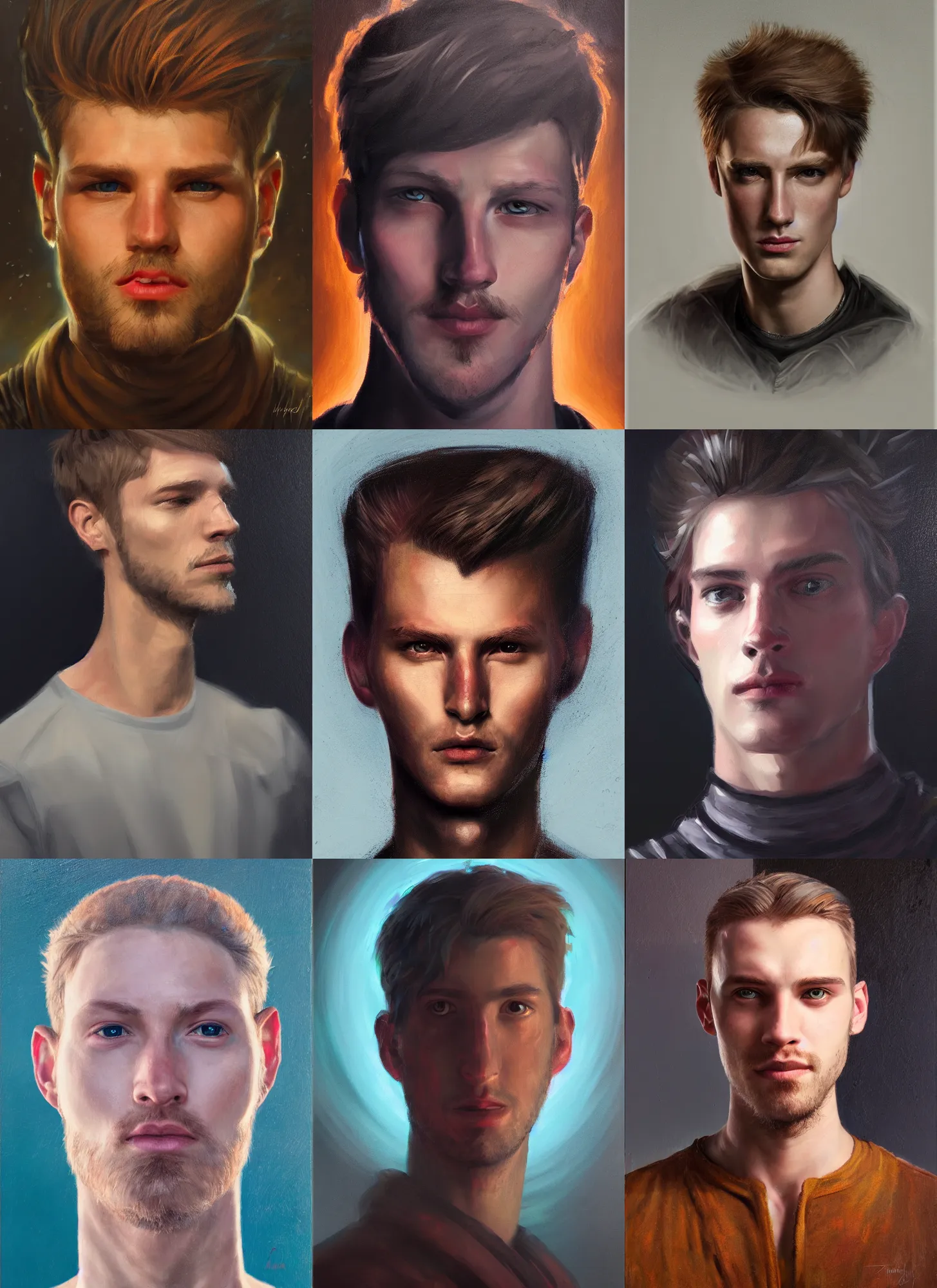 Prompt: portrait of a handsome male, head shoot, art by minna sundberg and alex heywood, fantasy art, reimagined by industrial light and magic, oil on canvas, hd