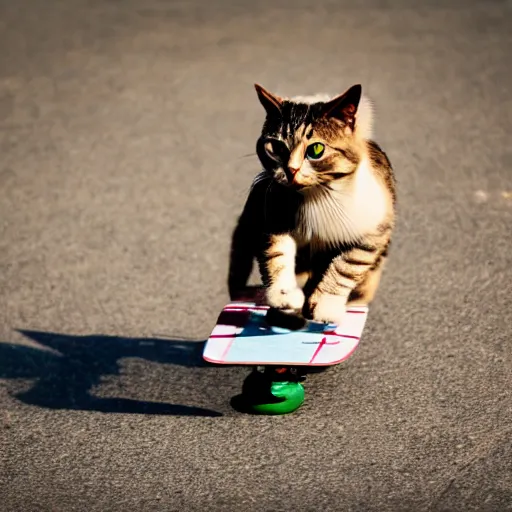 Image similar to dslr professional photo of cat skateboarding, 4 k, high detail