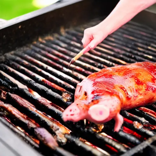 Prompt: roasted peppa pig on a barbecue hand drawn