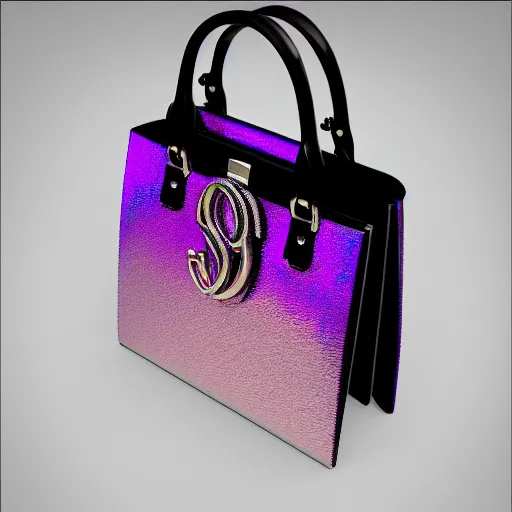 Image similar to a metal designer bag, iridescent color, fashion shooting, photorealistic, gucci, artstation, studio photo