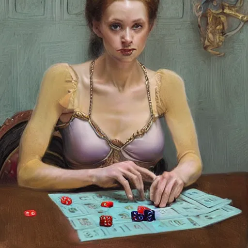 Image similar to a portrait of anthropomorphic ballerina sitting around a table in a tavern playing dice, furaffinity, by donato giancola and james gurney