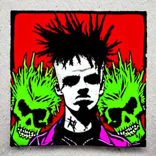 Image similar to punks not dead!, exploited, clash, punk rock album cover art style, grunge, no future