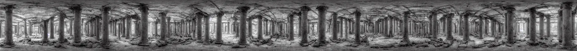 Prompt: photo of an immersive forgotten panopticon well, with columns and destroyed cybernetics from an ancient civilization, photorealistic, higly detailed dark, 3 6 0 picture, panorama, 3 5 mm slide, trending on flickr, in the style of francesca woodman, zachary corzine, zhelong xu, greg rutkowski and anders zorn