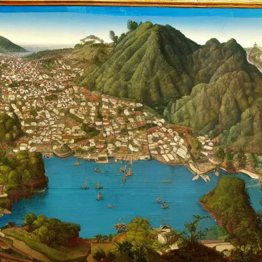 Image similar to a painting of baguoi city philippines by leonardo da vinci, 8 k, high definition, extremely detailed, photo - realistic