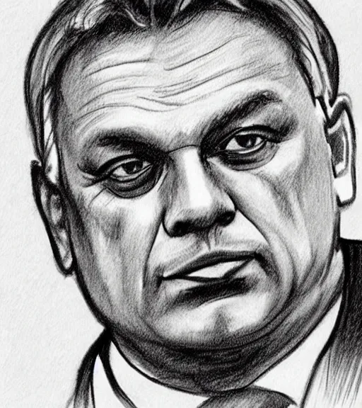 Prompt: news crime suspect sketch of hungarian prime minister viktor orban, hand drawn police sketch of a wanted person