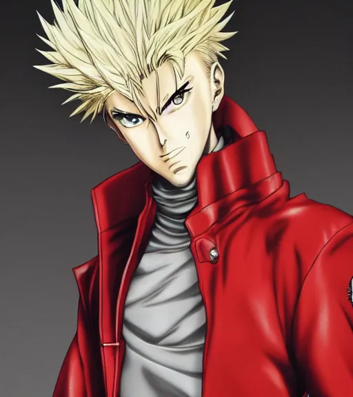 Prompt: detailed portrait vash the stampede from trigun by eisuke ogura and bengus, detailed face, protection in arms, udon comics style, trending artstation, detailed eyes, highly - detailed, trending cgsociety, unreal engine 5, octane render pencile and ink, city in the background, dark colors, intricate details