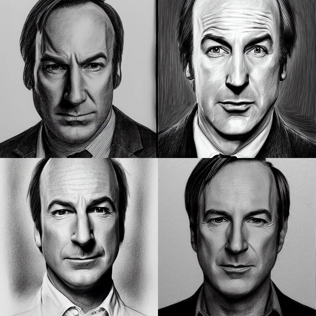 Prompt: pencil sketch of bob odenkirk in better call saul, highly detailed, black and white, centered, portrait