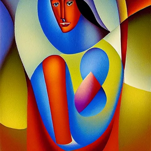 Image similar to woman as the natural landscape, her curves form the mountains and rivers of the land , high quality art in the style of cubism and georgia o’keefe,