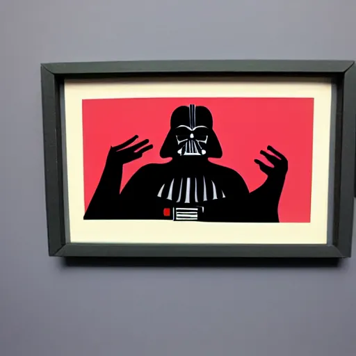 Image similar to silkscreen of darth vader throwing a paper airplane