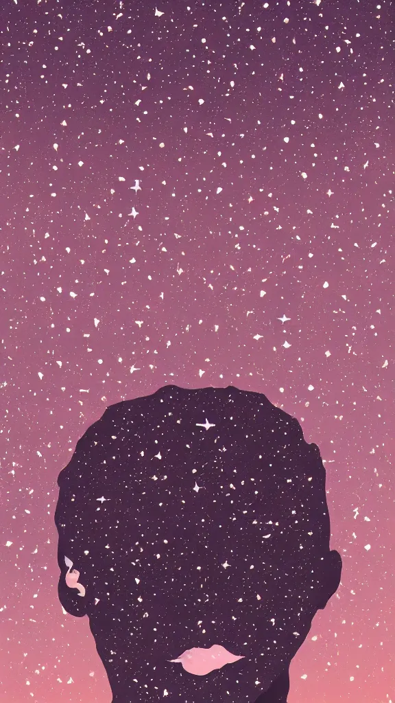 Prompt: a face in the stars over the pink meadows, massive sense of scale, cute digital art,