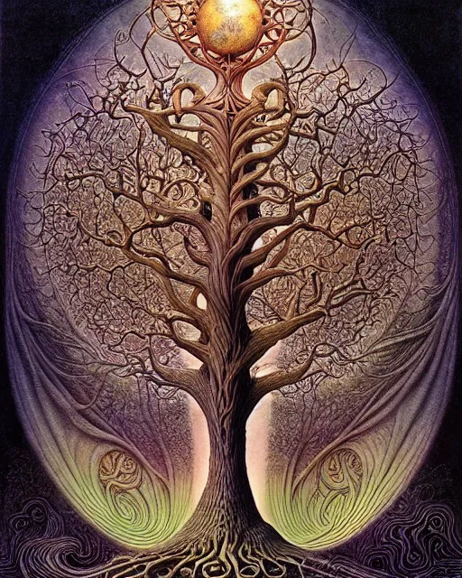 Prompt: tree of life by roger dean and andrew ferez, art forms of nature by ernst haeckel, divine chaos engine, symbolist, visionary, art nouveau, botanical fractal structures, organic, detailed, realistic, surreality