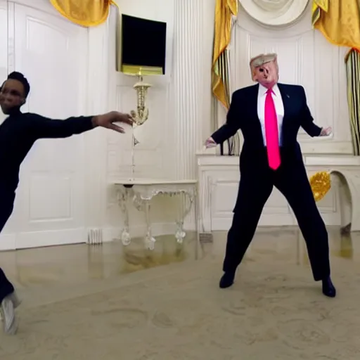 Prompt: donald trump dancing ricardo milos dance