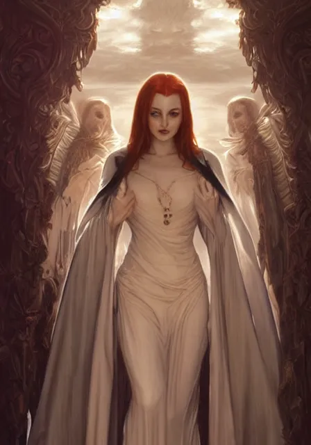 Image similar to sansa angeline jolie gessica chastain creepy mummy vampire, intricate, elegant, highly detailed, digital painting, artstation, concept art, smooth, sharp focus, illustration, art by artgerm and greg rutkowski and alphonse mucha and william - adolphe bouguereau