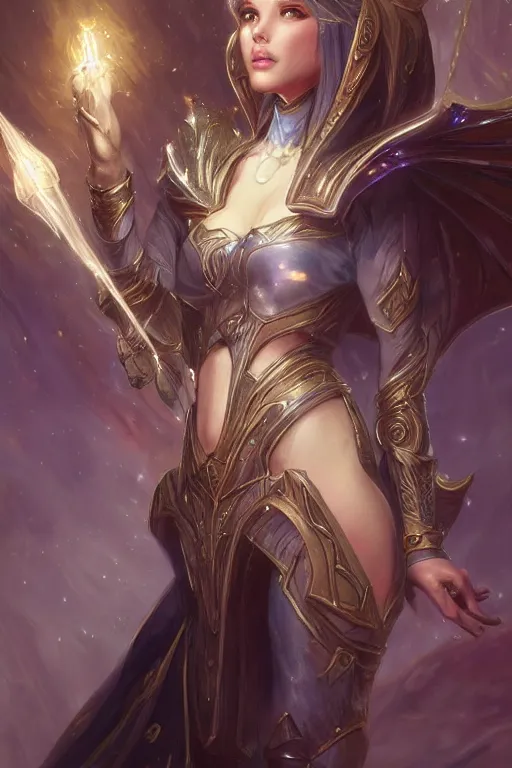 Image similar to portrait of lux from league of legends, wielding light magic, photorealistic fantasy castle city, full body, powerful, fantasy, intricate, elegant, highly detailed, digital painting, artstation, concept art, sharp focus, illustration, art by artgerm and greg rutkowski and alphonse mucha