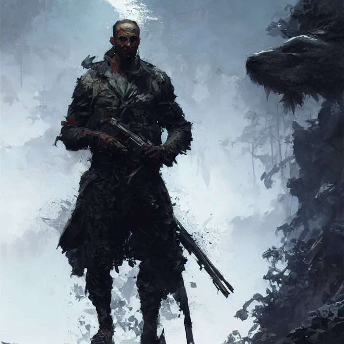 Image similar to 4k, portrait of a killer, art by greg rutkowski, art by craig mullins, art by thomas kincade, art by Yoshitaka Amano