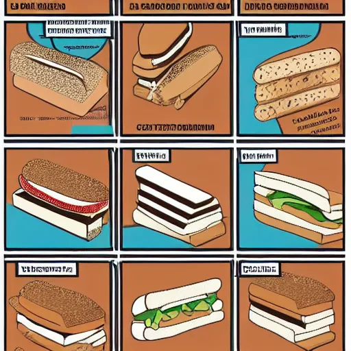 Image similar to technical manual diagram on how to build a sandwich,