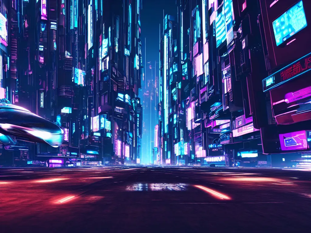 Image similar to vehicle flying through a cyberpunk city 4 k, hyper detailed