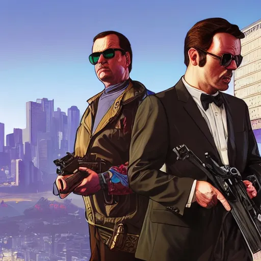 Prompt: GTA5, Cover Art, Grand Theft Auto Poster, Ted Lasso as a secret agent with sunglasses, D&D, fantasy, intricate, elegant, highly detailed, digital painting, artstation, concept art, matte, sharp focus, illustration, hearthstone, art by Artgerm and Greg Rutkowski