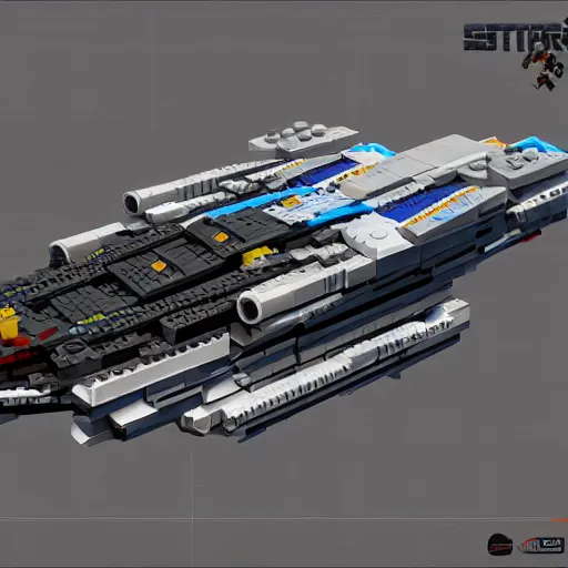 Prompt: star citizen ship made of lego, isometric, high detail, realistic, photography