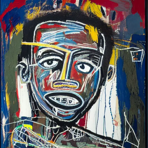 Image similar to A extremely highly detailed majestic hi-res beautiful immaculate head and shoulders painting of a strong black african man by Jean-Michel Basquiat, 8k, high textures, hyper sharp, insanely detailed and intricate, super detailed, 4k HDR high quality