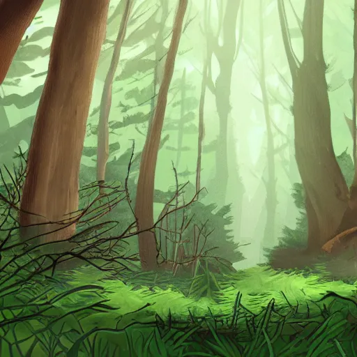 Prompt: a clearing in a forest in the style of a lucas arts point and click adventure game