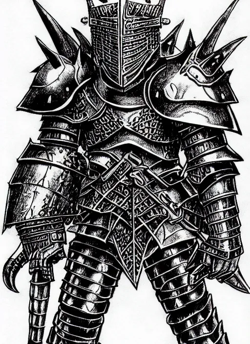 Image similar to wrewolf armored knight by kentaro miura